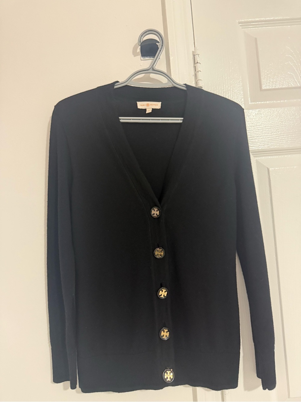 Tory Burch Black V-Neck Logo Button Cardigan